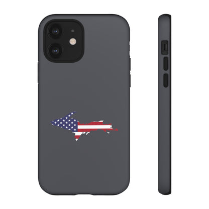 Michigan Upper Peninsula Tough Phone Case (Iron Ore Grey w/ UP USA Flag Outline) | Apple iPhone