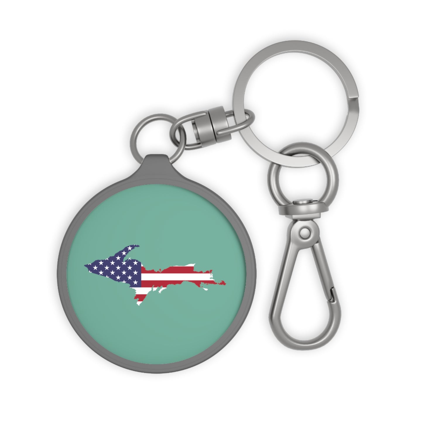 Michigan Upper Peninsula Keyring (w/ UP USA Flag) | Metallic Mint Green