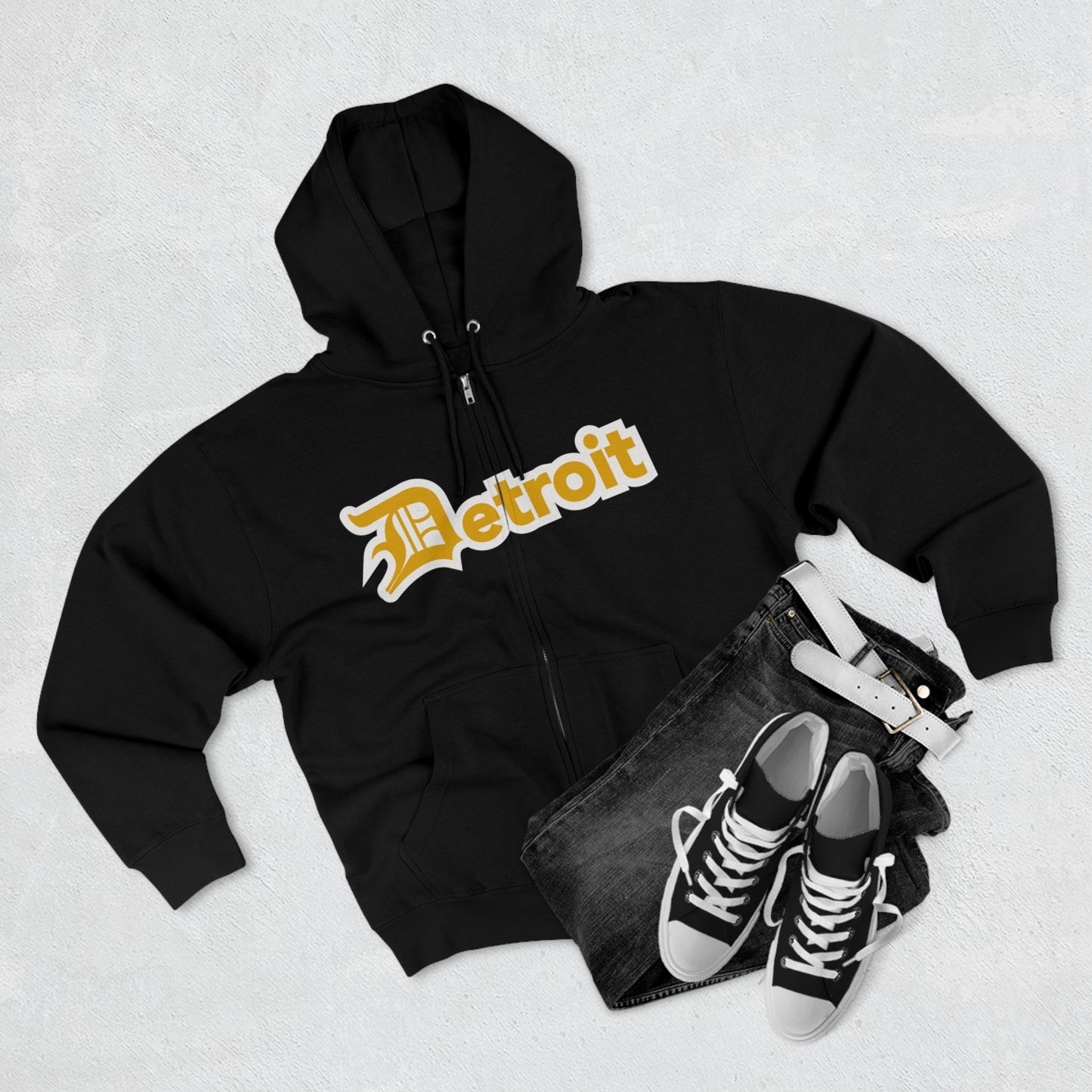 'Detroit' Hoodie (Gold w/ Old English 'D') | Unisex Full Zip