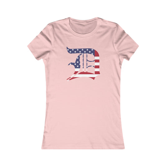 Detroit 'Old English D' T-Shirt (Patriotic Edition) | Women's Slim Fit