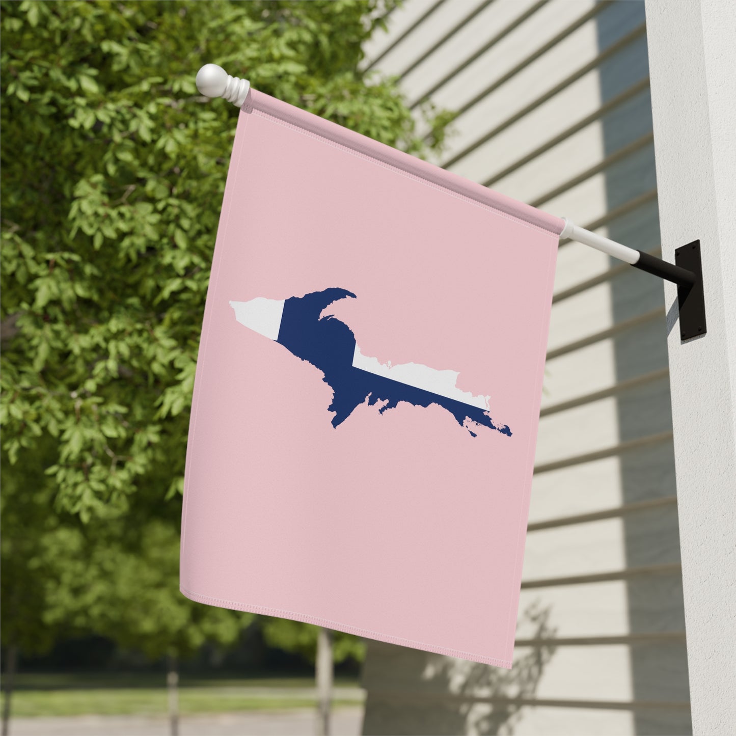 Michigan Upper Peninsula Home & Garden Flag (w/ UP Finland Flag) | Pale Pink