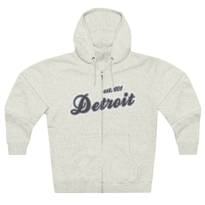 'Detroit EST 1701' Hoodie (Iron Ore Grey Script Font) | Unisex Full Zip