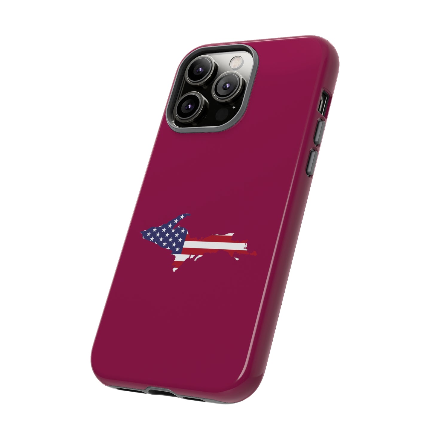 Michigan Upper Peninsula Tough Phone Case (Ruby Red w/ UP USA Flag Outline) | Apple iPhone