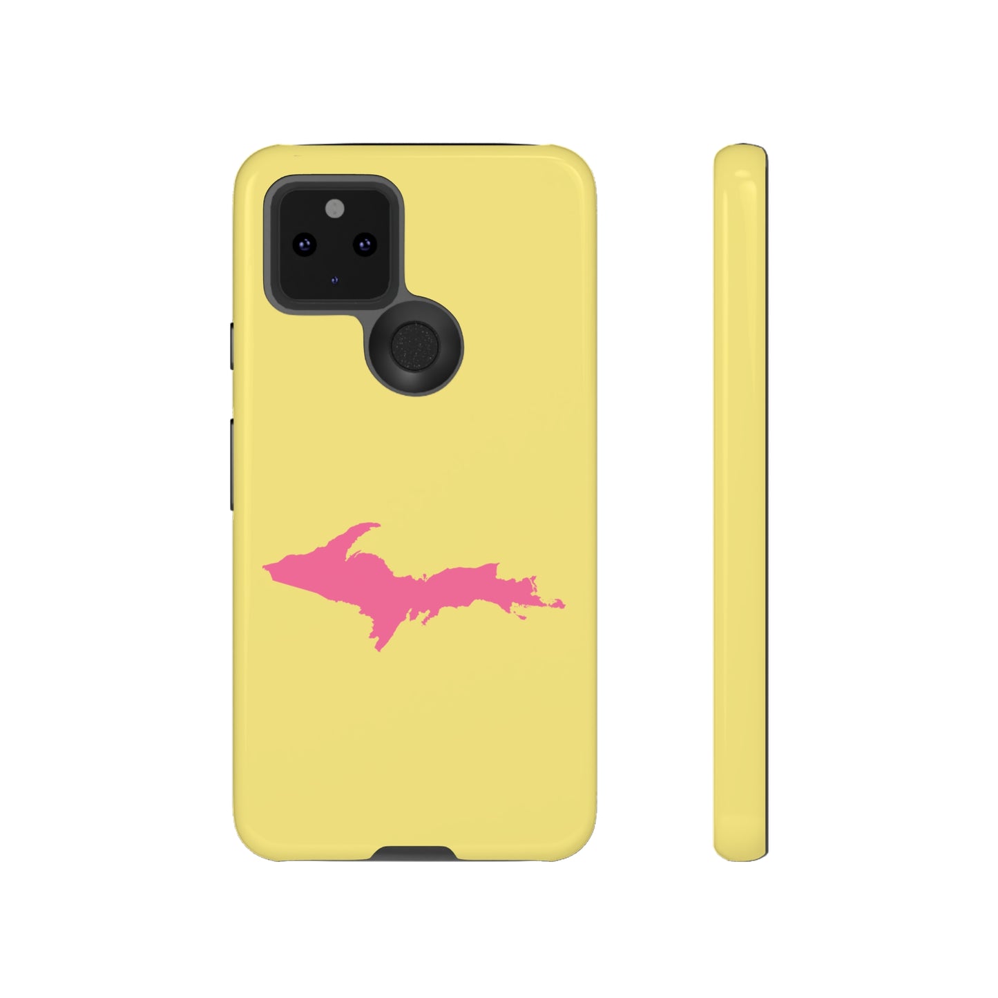 Michigan Upper Peninsula Tough Phone Case (Yellow Cherry Color w/ Pink UP Outline) | Samsung & Pixel Android