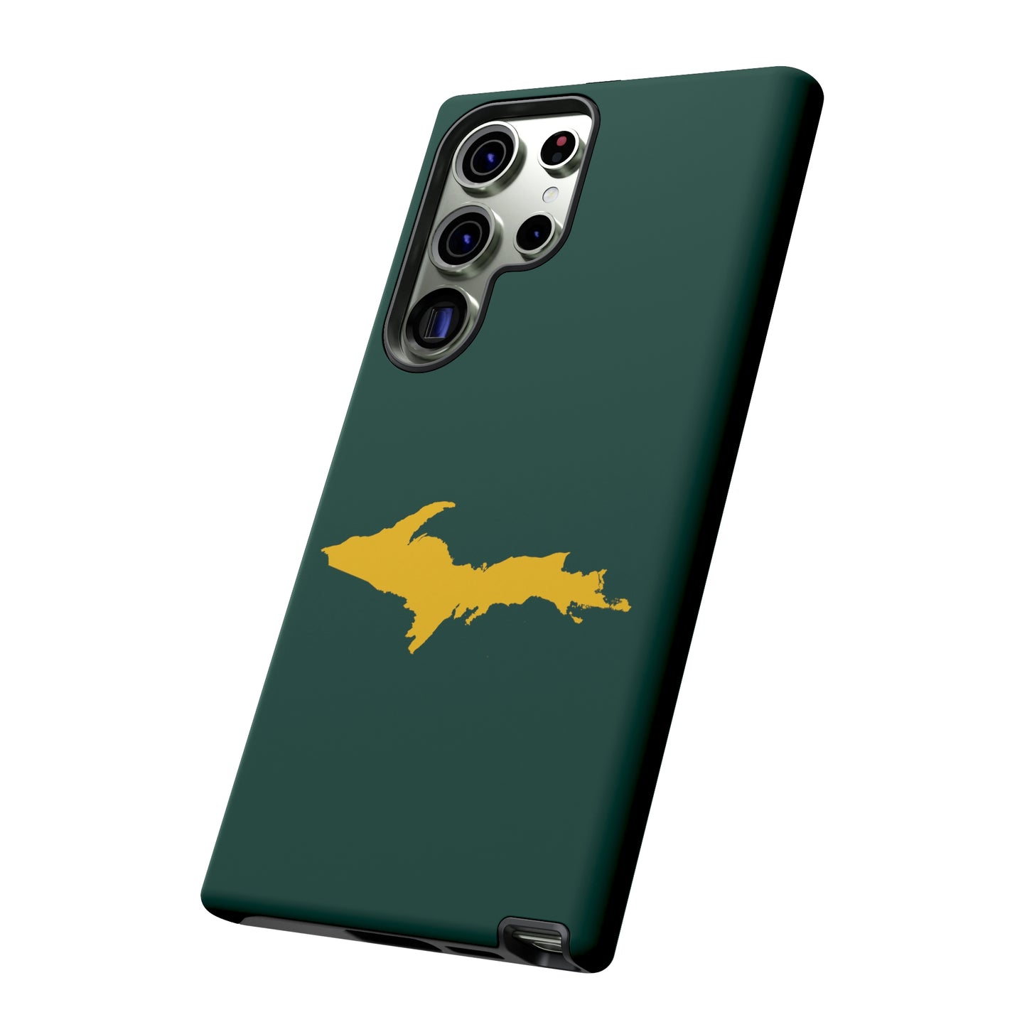 Michigan Upper Peninsula Tough Phone Case (Green w/ Gold UP Outline) | Samsung & Pixel Android