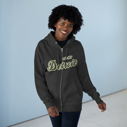 'Detroit EST 1701' Hoodie (Army Green Script Font) | Unisex Full Zip