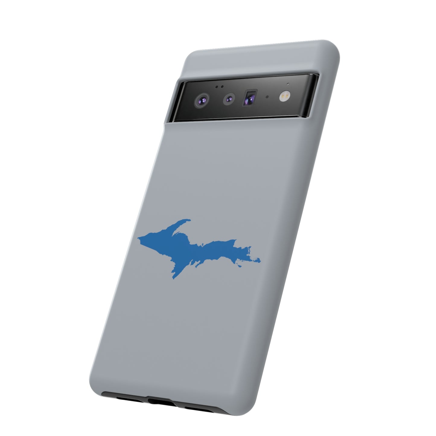 Michigan Upper Peninsula Tough Phone Case (Silver w/ Azure UP Outline) | Samsung & Pixel Android