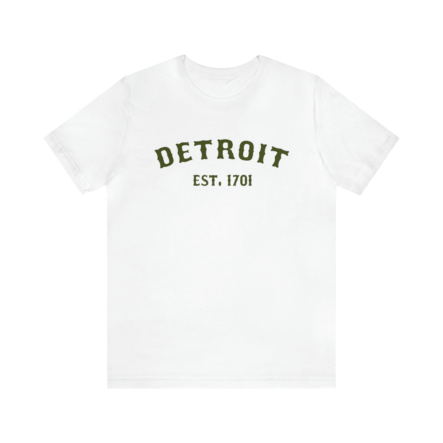 'Detroit EST. 1701' T-Shirt (Army Green Ballpark Font) | Unisex Standard