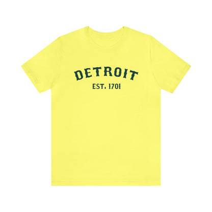 'Detroit EST. 1701' T-Shirt (Laconic Green Ballpark Font) | Unisex Standard