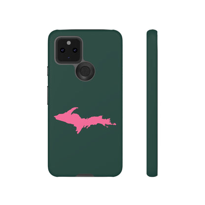 Michigan Upper Peninsula Tough Phone Case (Green w/ Pink UP Outline) | Samsung & Pixel Android