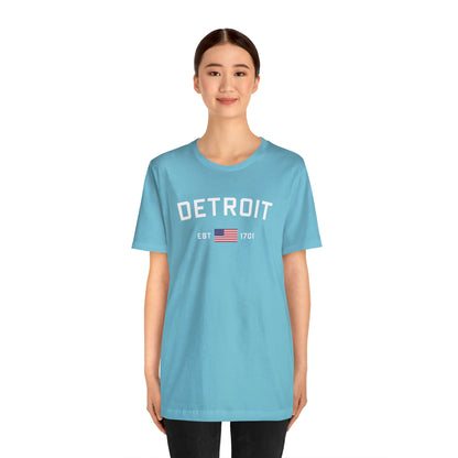 'Detroit EST 1701' T-Shirt (w/ USA Flag Outline) | Unisex Standard Fit