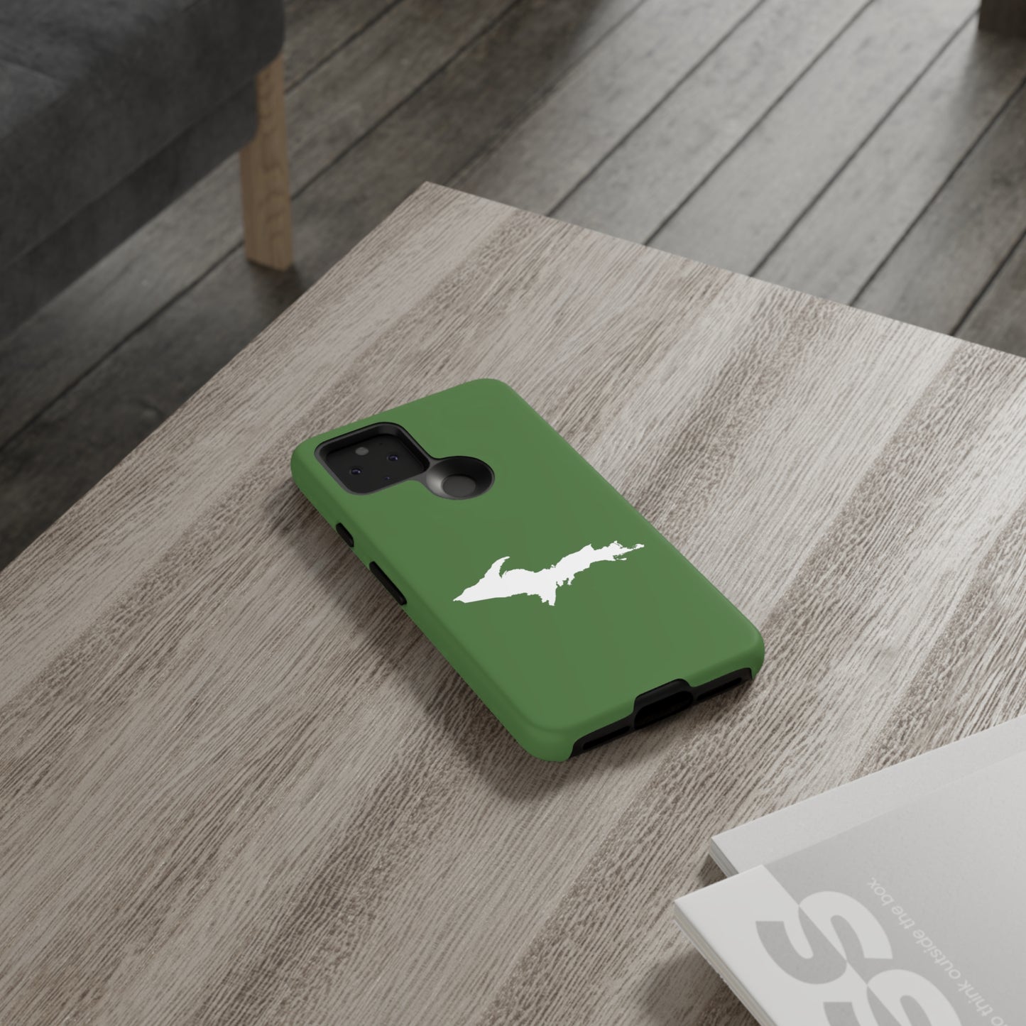 Michigan Upper Peninsula Tough Phone Case (Pine Green w/ UP Outline) | Samsung & Pixel Android