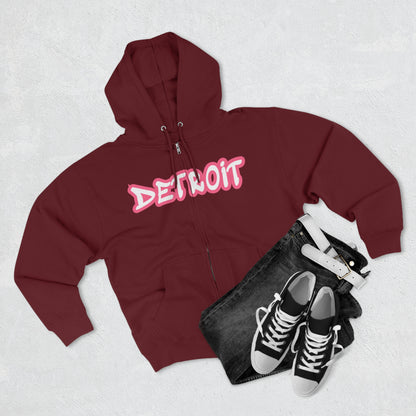 'Detroit' Hoodie (Rhodochrosite Pink Tag Font) | Unisex Full Zip