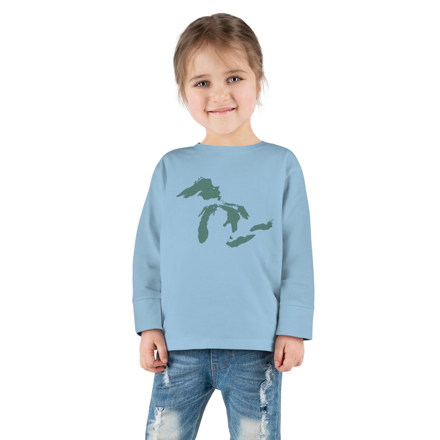 Great Lakes T-Shirt (Copper Green Outline) | Toddler Long Sleeve