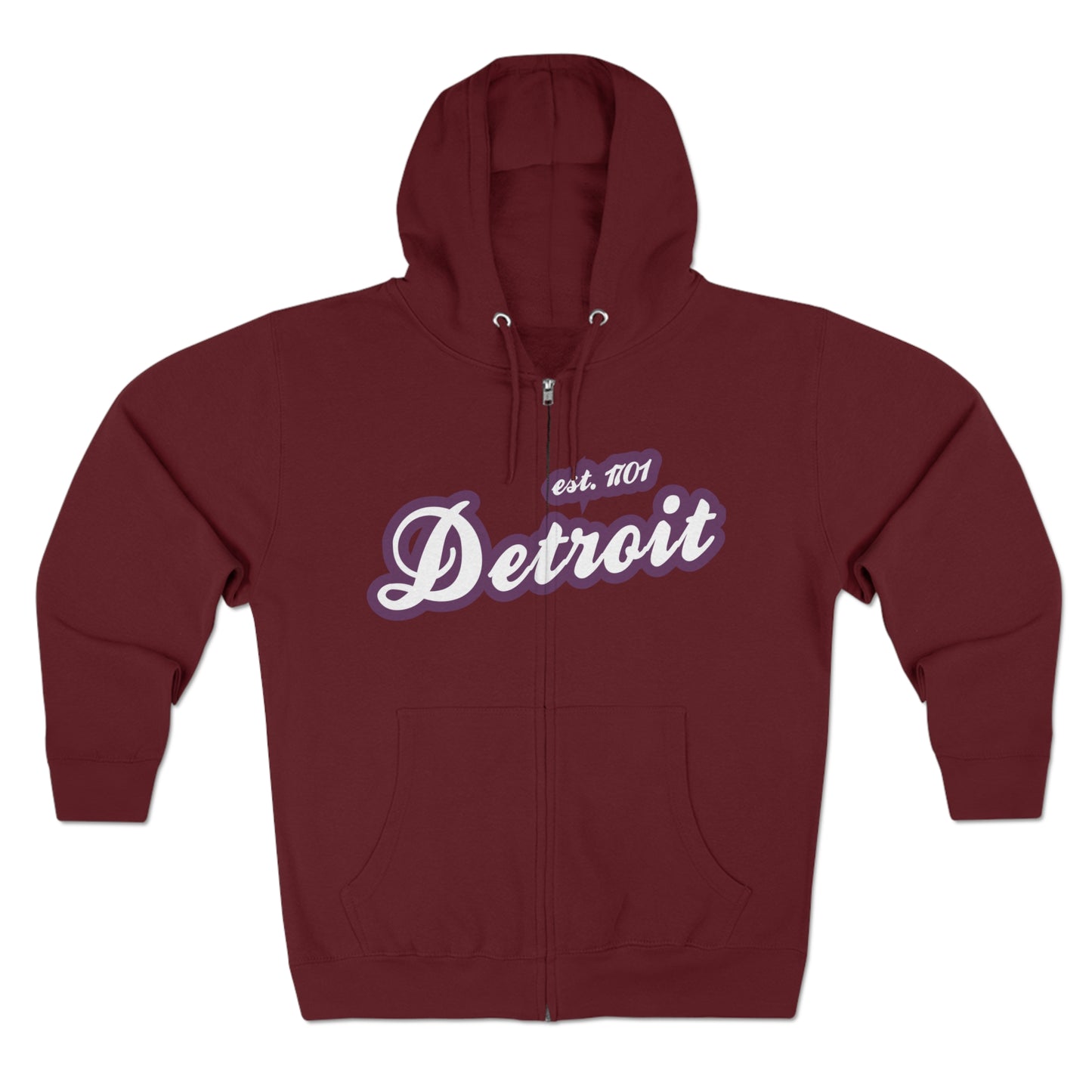 'Detroit EST 1701' Hoodie (Plum Script Font) | Unisex Full Zip