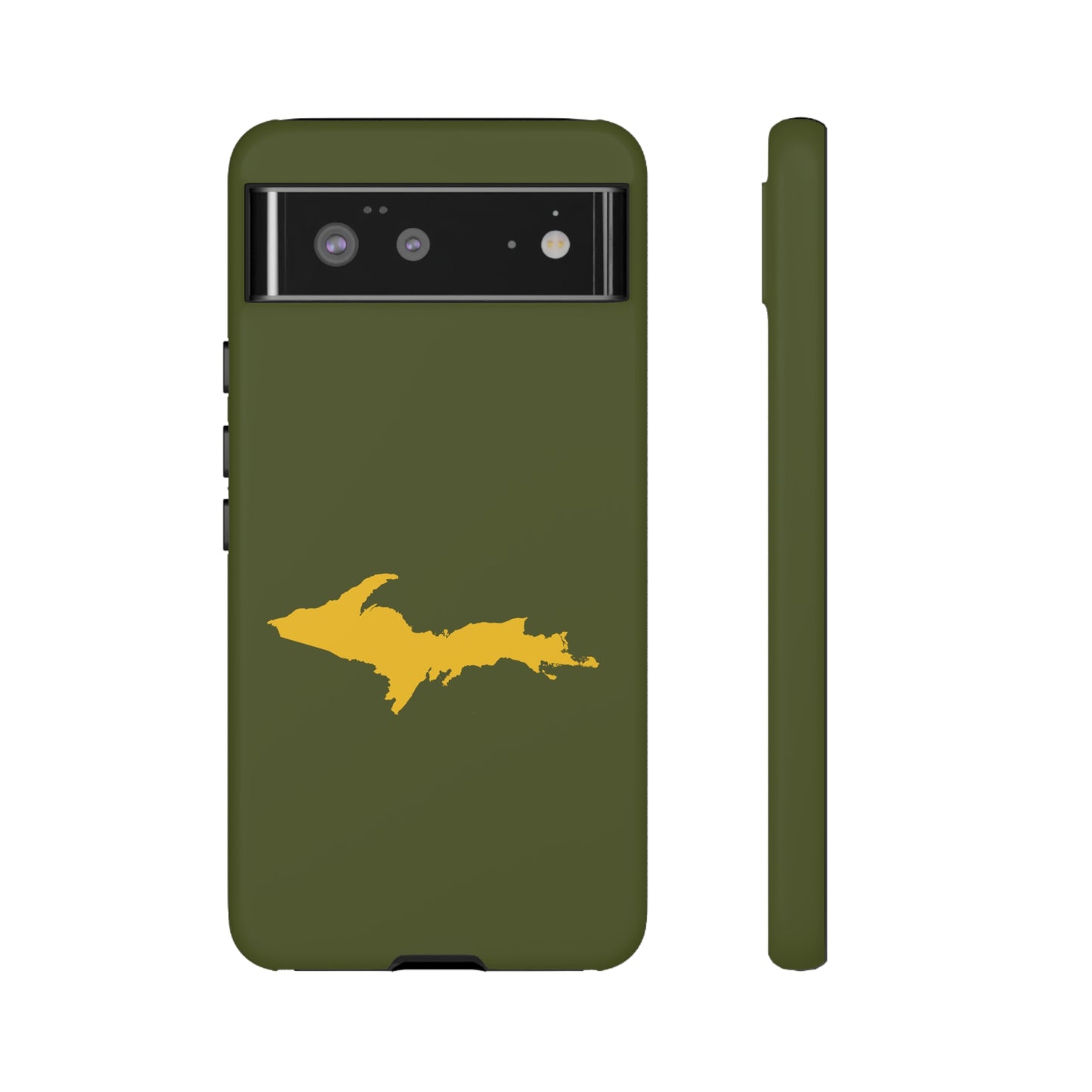 Michigan Upper Peninsula Tough Phone Case (Army Green w/ Gold UP Outline) | Samsung & Pixel Android