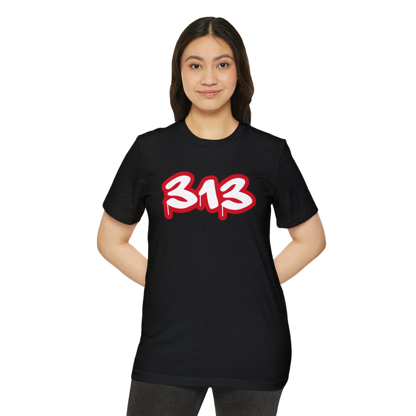 Detroit '313' T-Shirt (Aliform Red Tag Font) | Unisex Recycled Organic