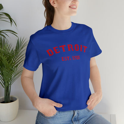 'Detroit EST. 1701' T-Shirt (Aliform Red Ballpark Font) | Unisex Standard