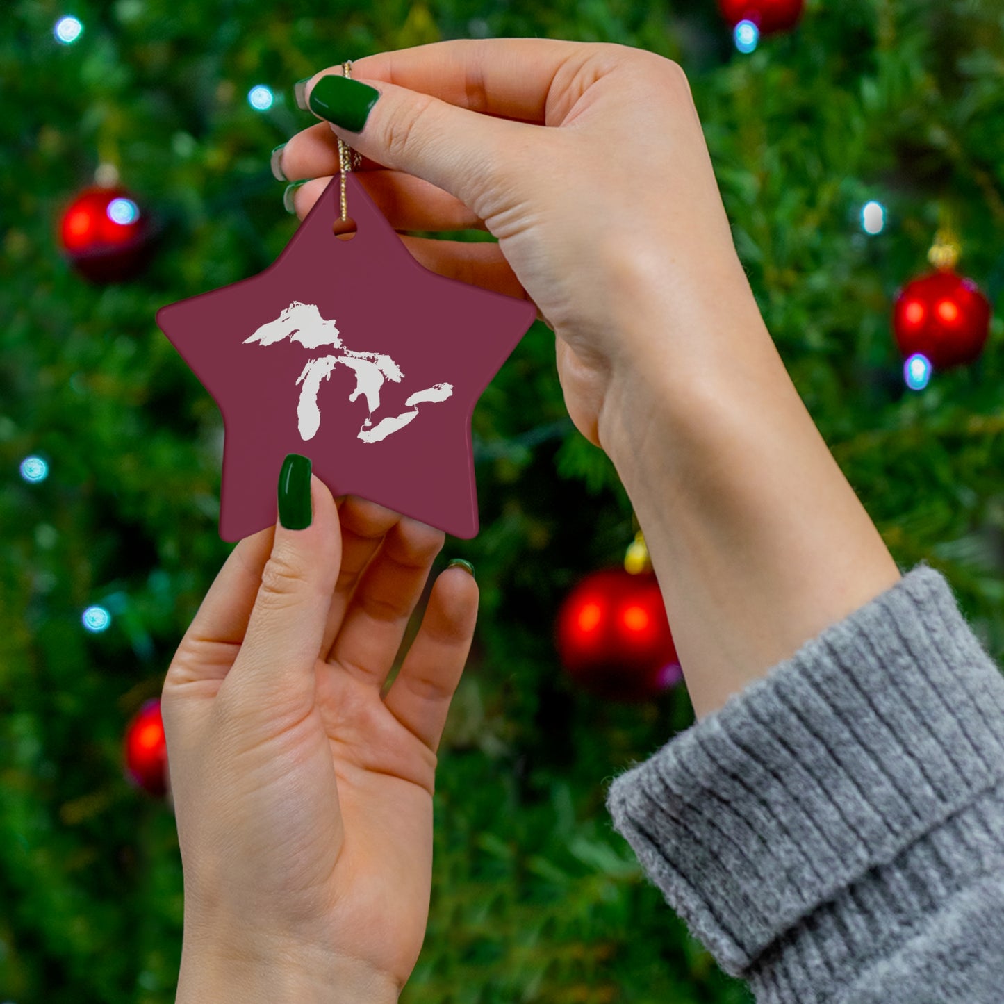 Great Lakes Christmas Ornament (Ruby Red) | Ceramic - 4 Shapes