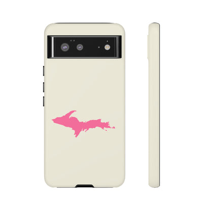 Michigan Upper Peninsula Tough Phone Case (Ivory Color w/ Pink UP Outline) | Samsung & Pixel Android