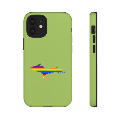 Michigan Upper Peninsula Tough Phone Case (Gooseberry Green w/ UP Pride Flag Outline) | Apple iPhone