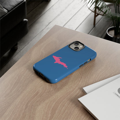 Michigan Upper Peninsula Tough Phone Case (Lake Superior Blue w/ Pink UP Outline) | Apple iPhone