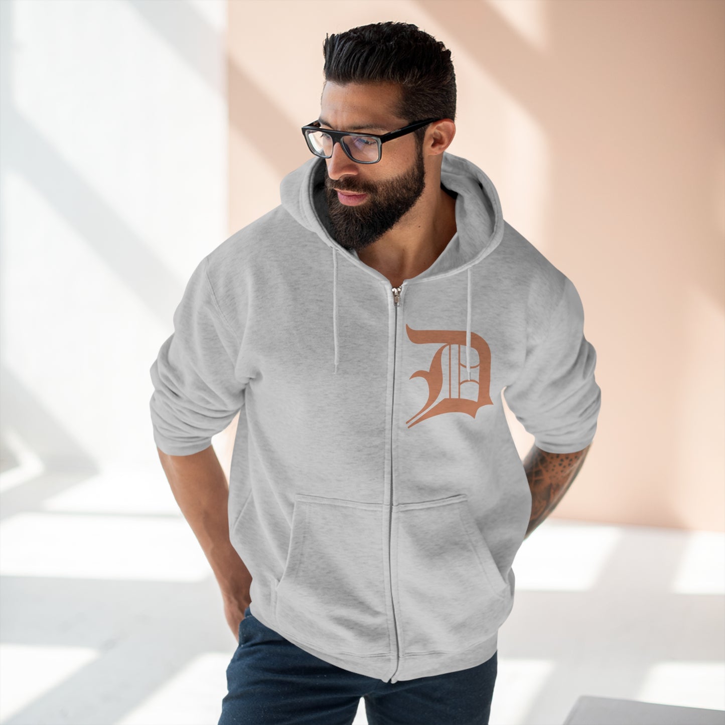 Detroit 'Old English D' Hoodie (Copper Color) | Unisex Full Zip