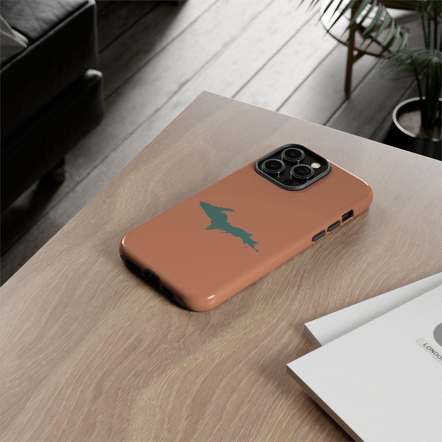 Michigan Upper Peninsula Tough Phone Case (Copper Color w/ Copper Green UP Outline) | Apple iPhone