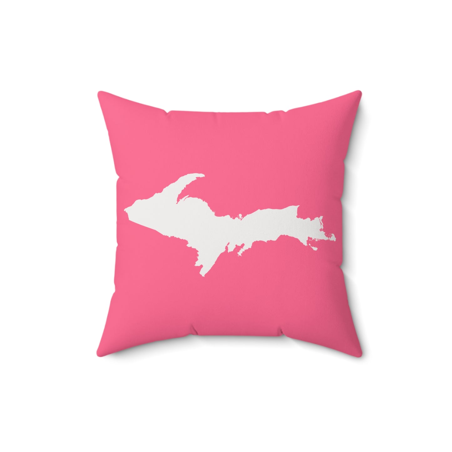 Michigan Upper Peninsula Accent Pillow (w/ UP Outline) | Rhodochrosite Pink