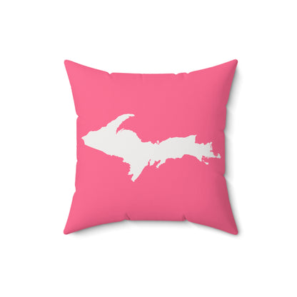 Michigan Upper Peninsula Accent Pillow (w/ UP Outline) | Rhodochrosite Pink