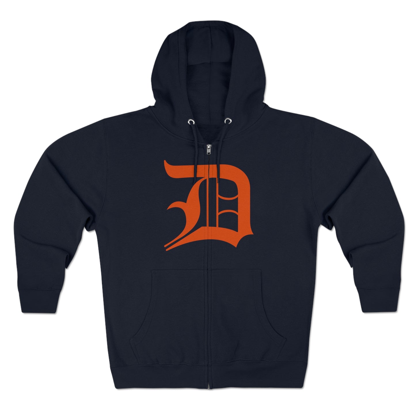 Detroit 'Old English D' Hoodie (Full-Body Maple Leaf Orange) | Unisex Full Zip