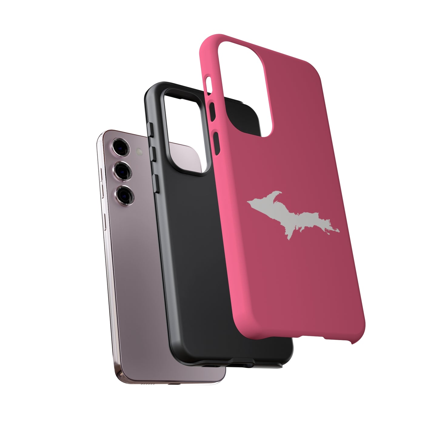 Michigan Upper Peninsula Tough Phone Case (Rhodochrosite Pink w/ UP Outline) | Samsung & Pixel Android