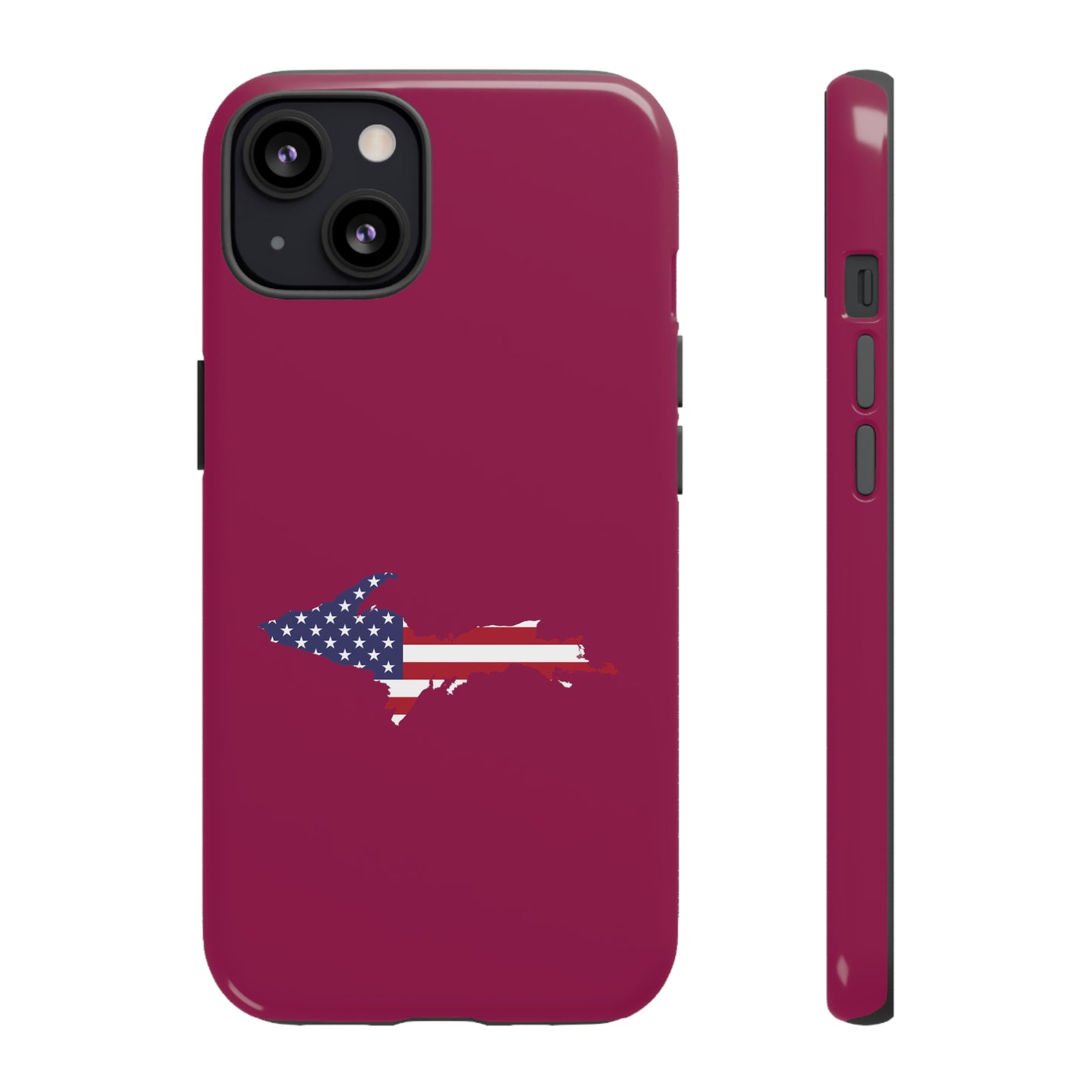 Michigan Upper Peninsula Tough Phone Case (Ruby Red w/ UP USA Flag Outline) | Apple iPhone