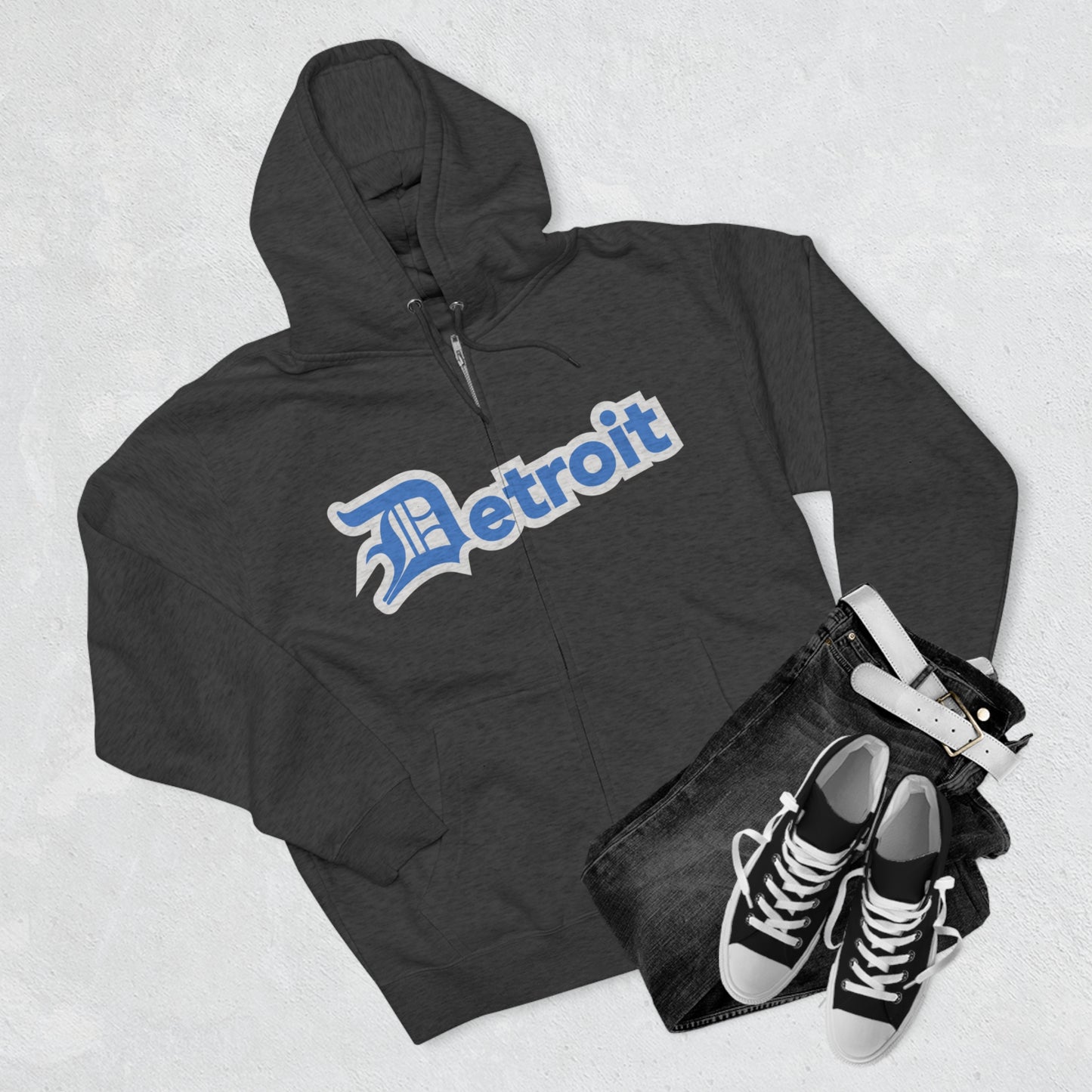 'Detroit' Hoodie (Azure w/ Old English 'D') | Unisex Full Zip