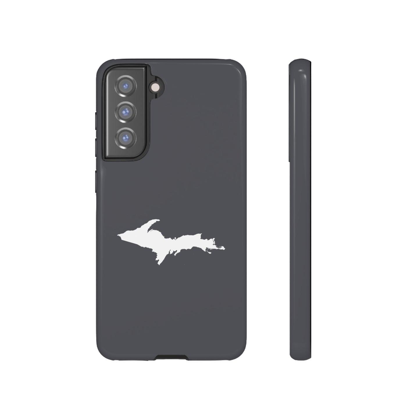 Michigan Upper Peninsula Tough Phone Case (Iron Ore Grey w/ UP Outline) | Samsung & Pixel Android