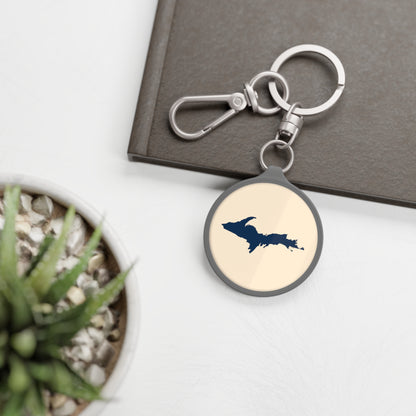 Michigan Upper Peninsula Keyring (w/ Navy UP Outline) | Champagne White