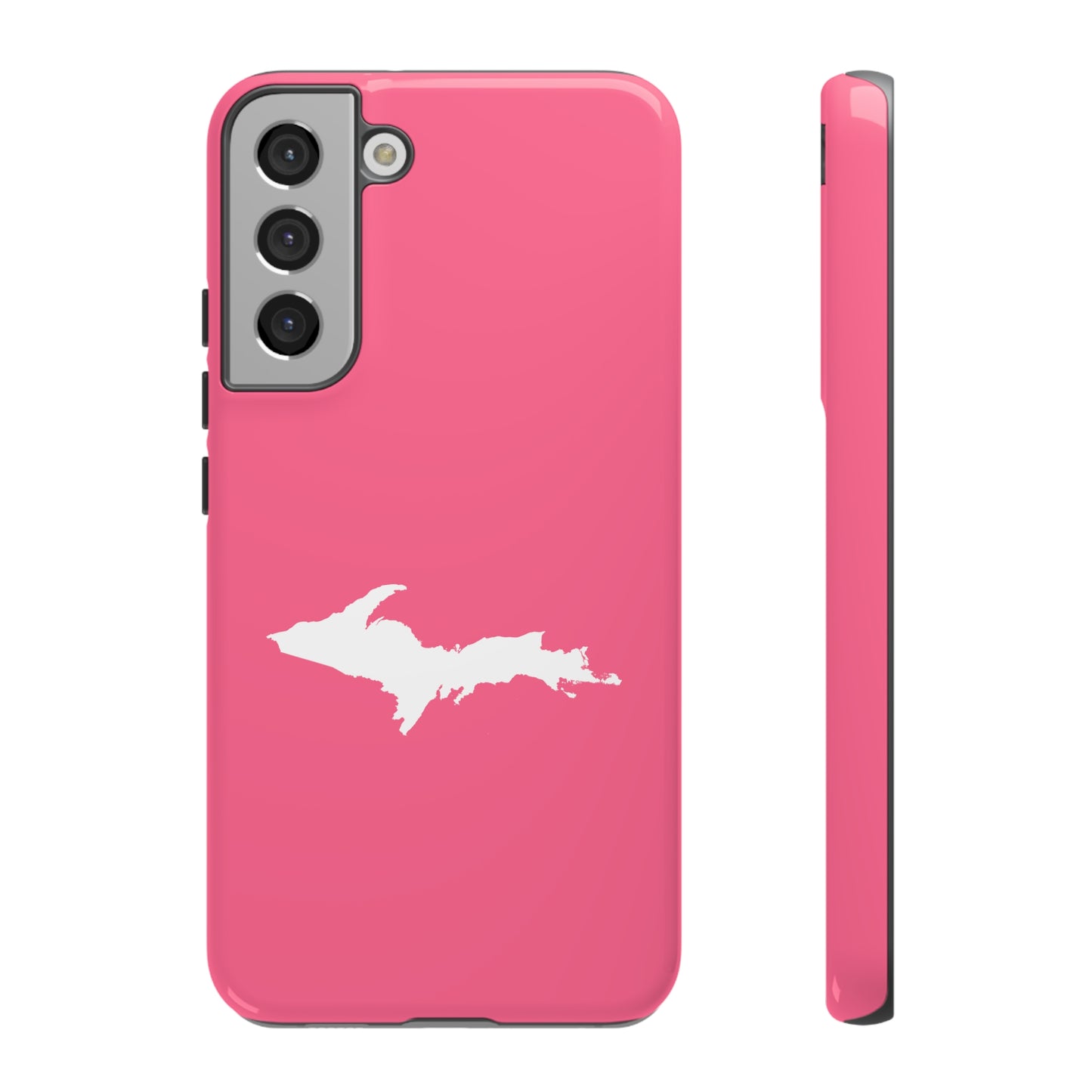 Michigan Upper Peninsula Tough Phone Case (Rhodochrosite Pink w/ UP Outline) | Samsung & Pixel Android