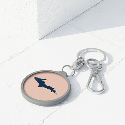 Michigan Upper Peninsula Keyring (w/ Navy UP Outline) | Rose Gold