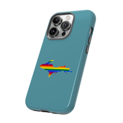 Michigan Upper Peninsula Tough Phone Case (Lake Huron Blue w/ UP Pride Flag Outline) | Apple iPhone