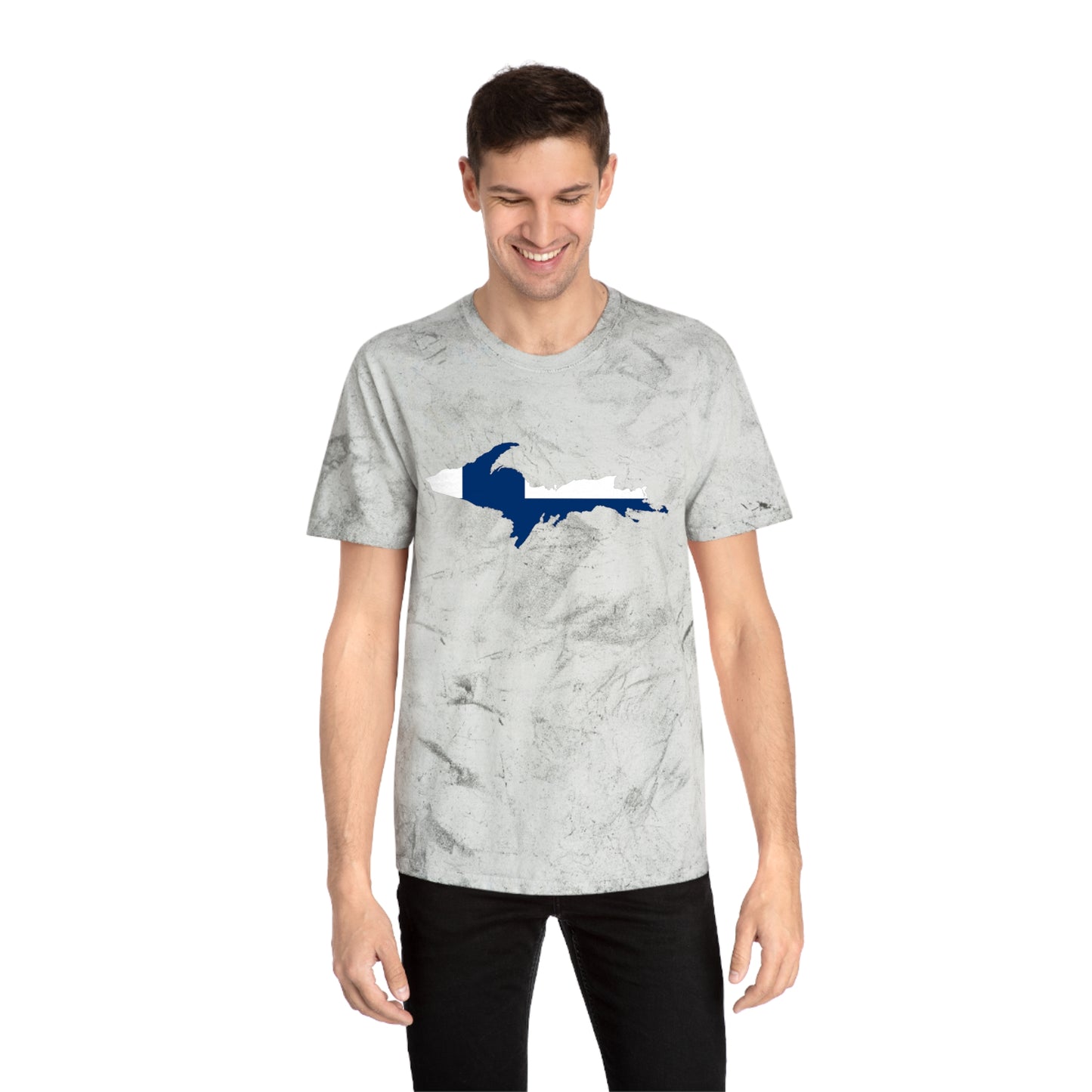 Michigan Upper Peninsula T-Shirt (w/ UP Finland Flag Outline) | Unisex Color Blast