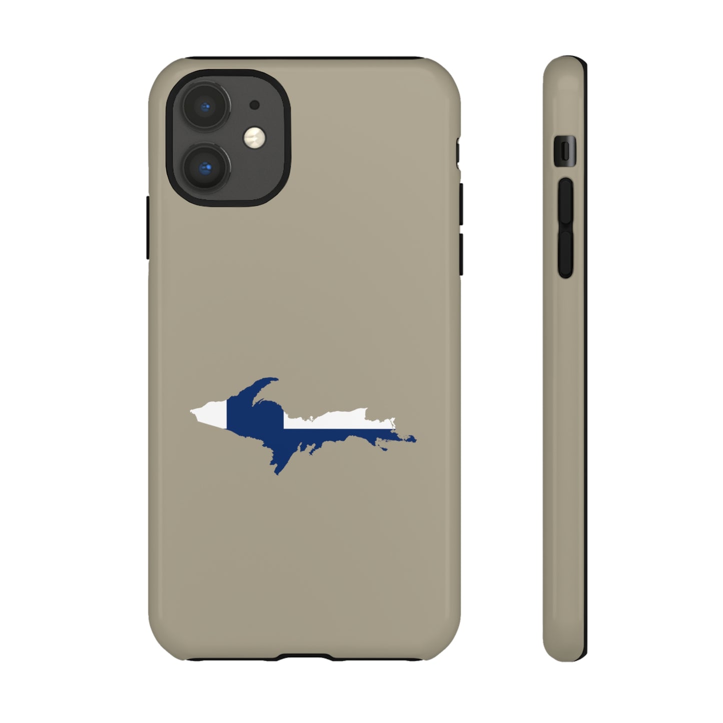 Michigan Upper Peninsula Tough Phone Case (Petoskey Stone Beige w/ UP Finland Flag Outline) | Apple iPhone