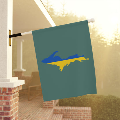 Michigan Upper Peninsula Home & Garden Flag (w/ UP Ukraine Flag) | Copper Green