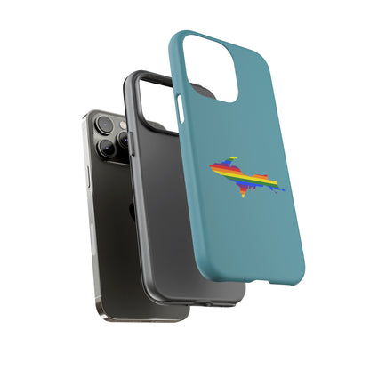 Michigan Upper Peninsula Tough Phone Case (Lake Huron Blue w/ UP Pride Flag Outline) | Apple iPhone