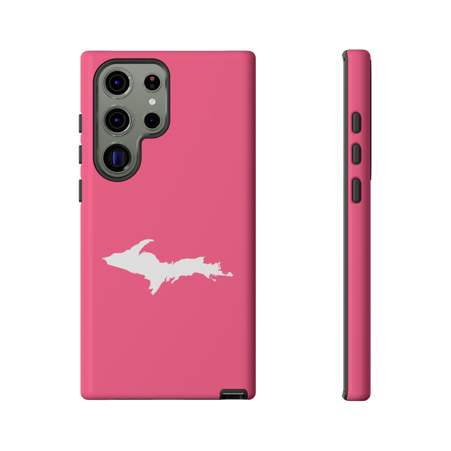 Michigan Upper Peninsula Tough Phone Case (Rhodochrosite Pink w/ UP Outline) | Samsung & Pixel Android