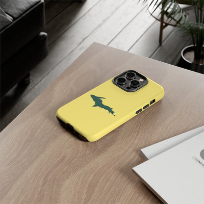 Michigan Upper Peninsula Tough Phone Case (Yellow Cherry Color w/ Green UP Outline) | Apple iPhone