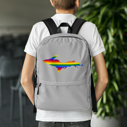 Michigan Upper Peninsula Standard Backpack (w/ UP Pride Flag Outline) | Silver Color