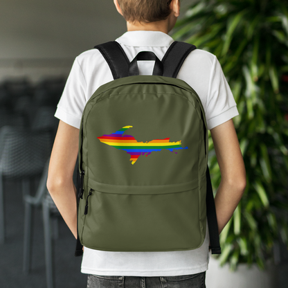 Michigan Upper Peninsula Standard Backpack (w/ UP Pride Flag Outline) | Army Green