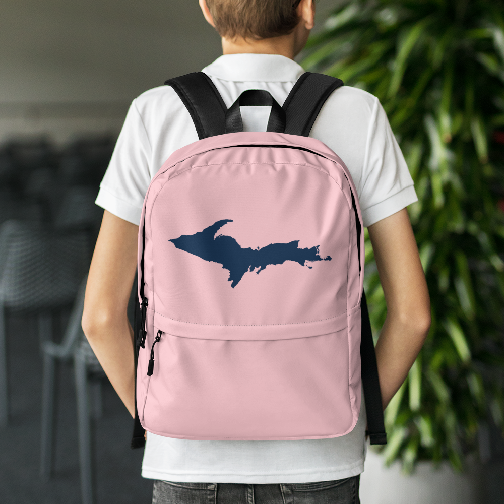 Michigan Upper Peninsula Standard Backpack (w/ Navy UP Outline) | Pink