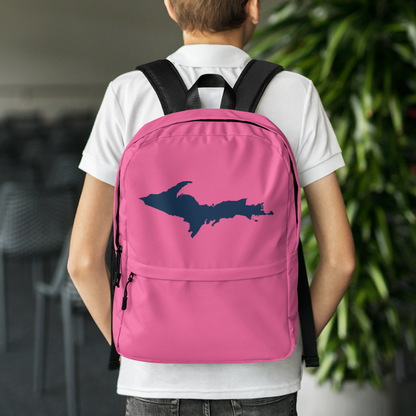 Michigan Upper Peninsula Standard Backpack (w/ Navy UP Outline) | Hot Pink