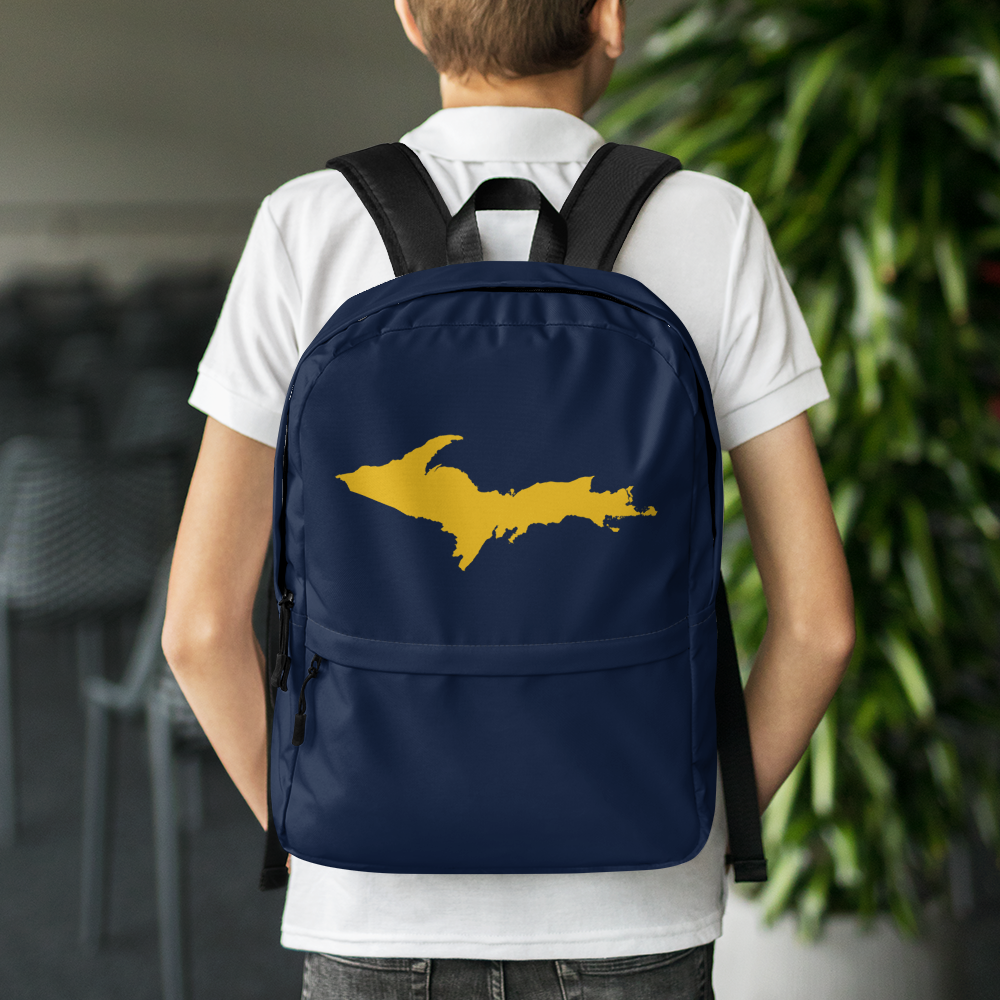 Michigan Upper Peninsula Standard Backpack (w/ Gold UP Outline) | Navy